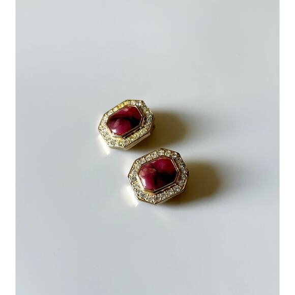 Vintage Rectangle Rhinestone Clip On Earrings - Picture 1 of 10